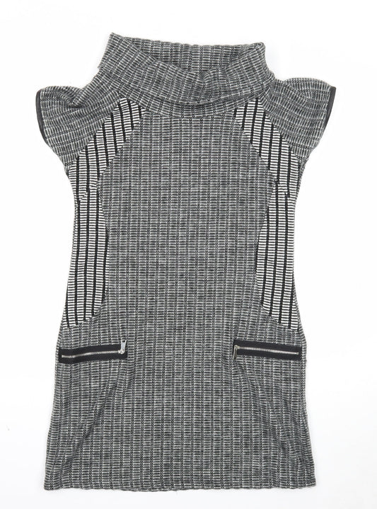 Quiz Womens Grey Polyester Jacket Dress Size 12 Roll Neck Pullover