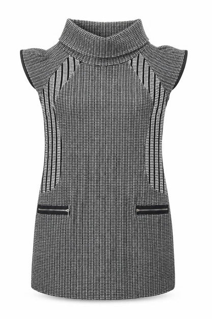 Quiz Womens Grey Polyester Jacket Dress Size 12 Roll Neck Pullover