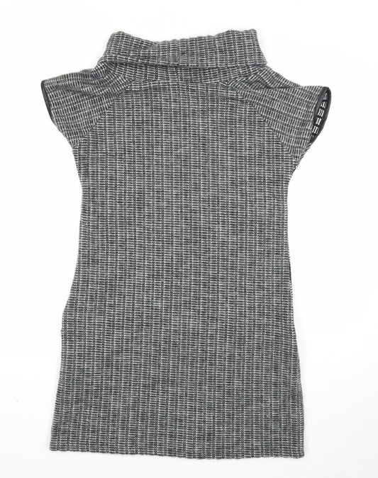 Quiz Womens Grey Polyester Jacket Dress Size 12 Roll Neck Pullover