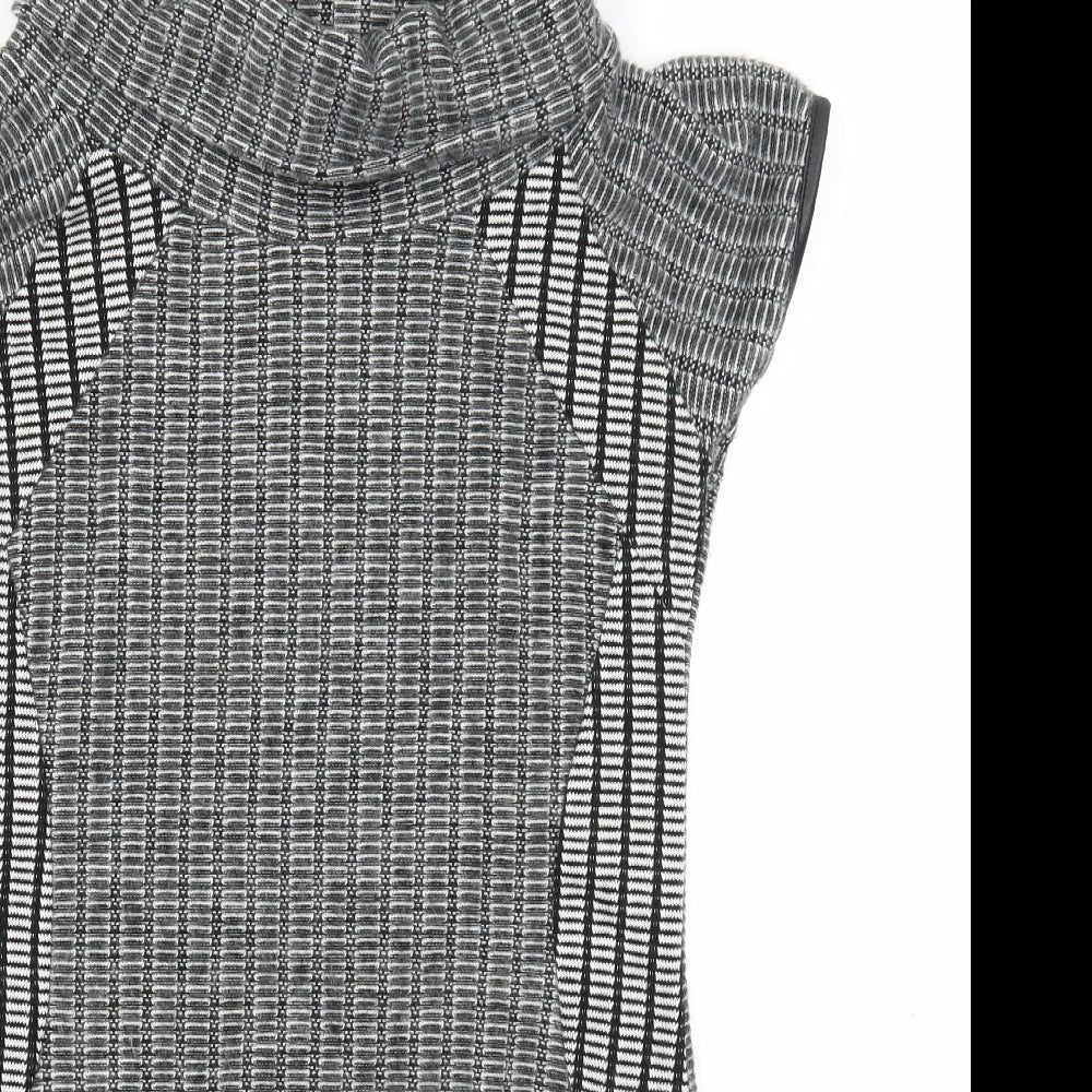 Quiz Womens Grey Polyester Jacket Dress Size 12 Roll Neck Pullover
