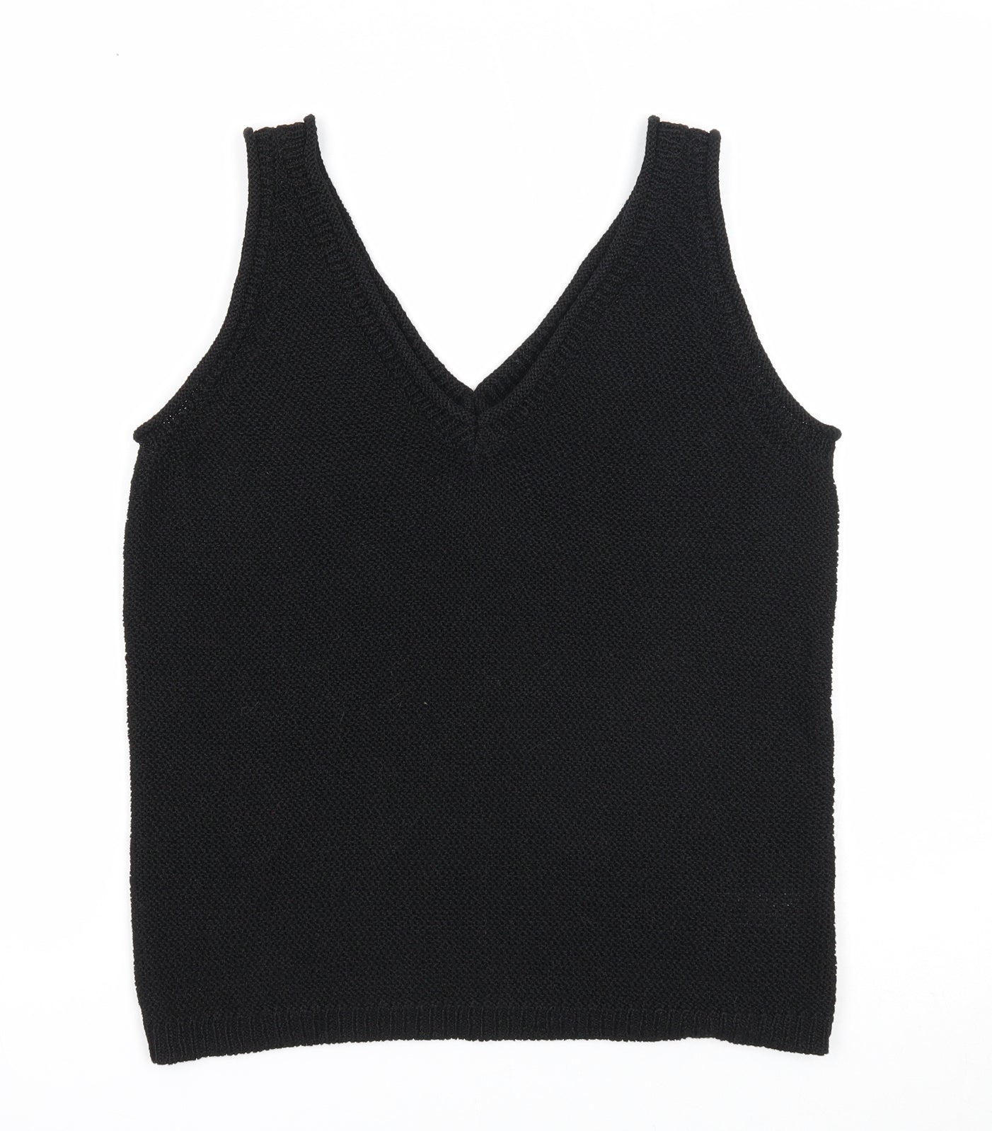 M&Co Womens Black Polyester Basic Tank Size 10 V-Neck