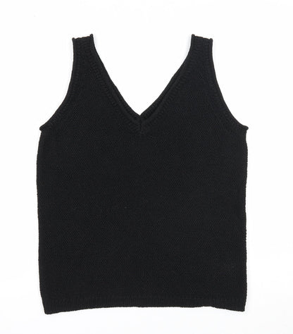 M&Co Womens Black Polyester Basic Tank Size 10 V-Neck