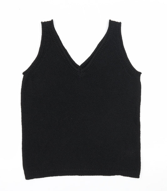 M&Co Womens Black Polyester Basic Tank Size 10 V-Neck