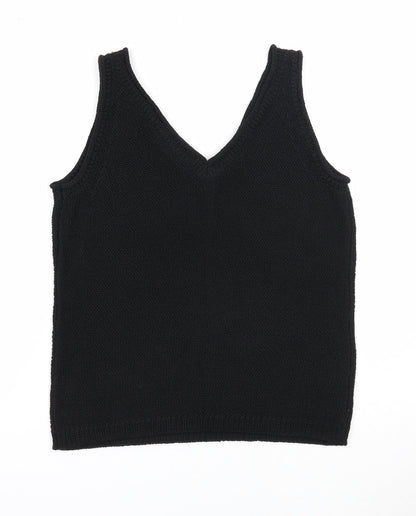 M&Co Womens Black Polyester Basic Tank Size 10 V-Neck