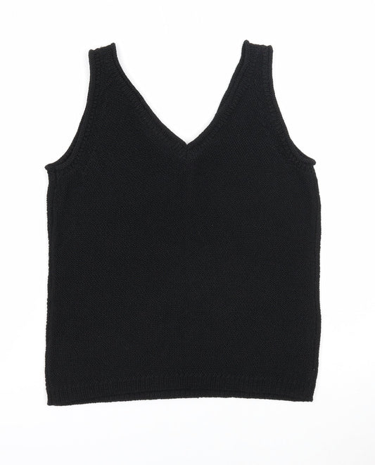 M&Co Womens Black Polyester Basic Tank Size 10 V-Neck