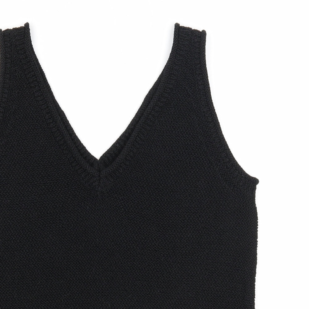 M&Co Womens Black Polyester Basic Tank Size 10 V-Neck