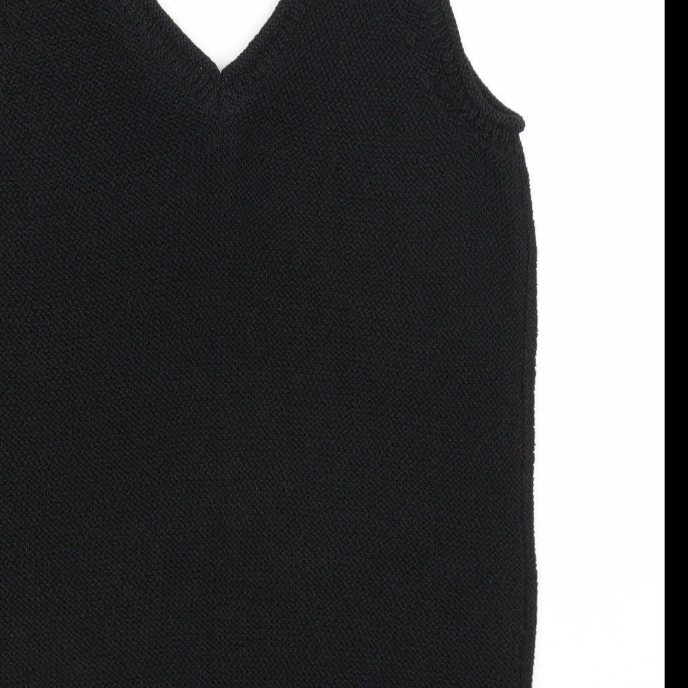 M&Co Womens Black Polyester Basic Tank Size 10 V-Neck