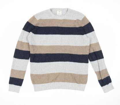 Marks and Spencer Mens Multicoloured Round Neck Striped Polyamide Pullover Jumper Size M Long Sleeve