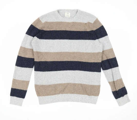 Marks and Spencer Mens Multicoloured Round Neck Striped Polyamide Pullover Jumper Size M Long Sleeve