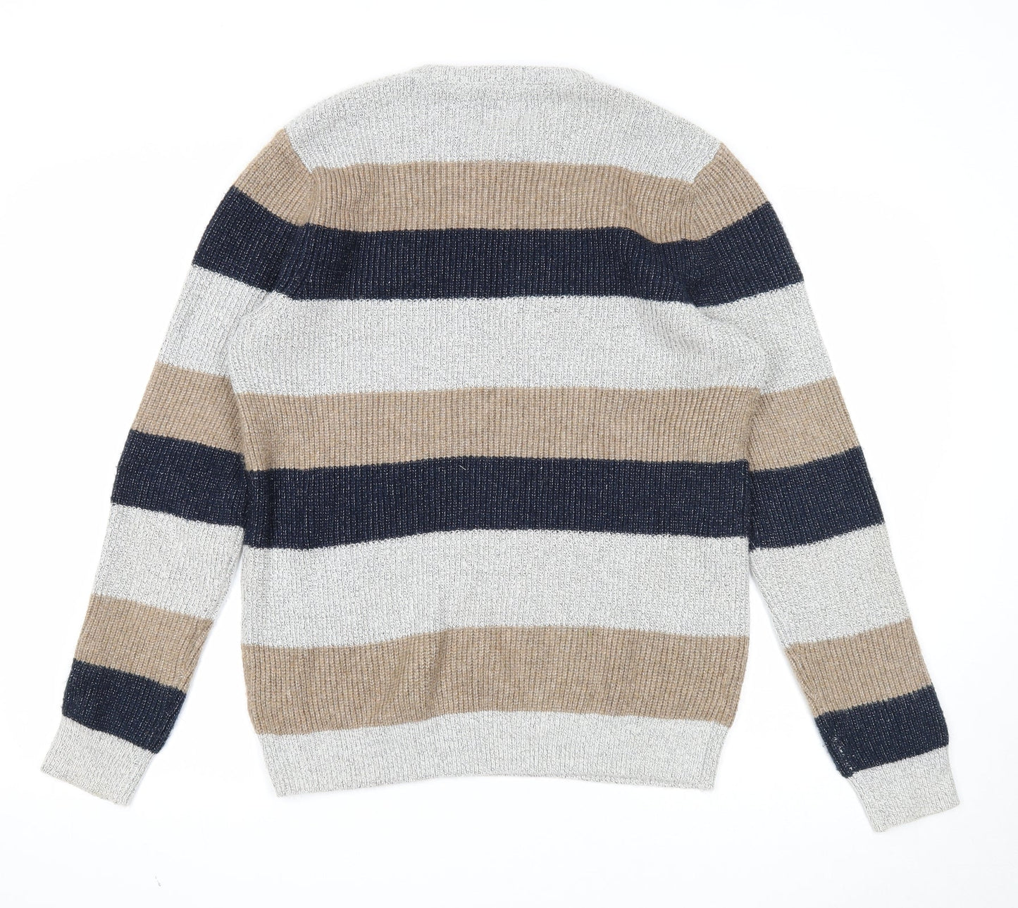 Marks and Spencer Mens Multicoloured Round Neck Striped Polyamide Pullover Jumper Size M Long Sleeve