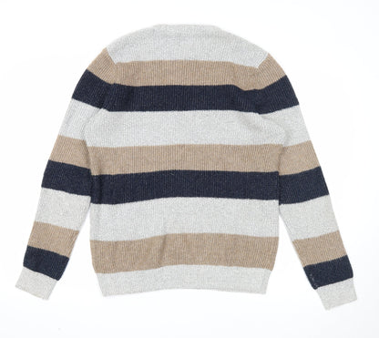 Marks and Spencer Mens Multicoloured Round Neck Striped Polyamide Pullover Jumper Size M Long Sleeve