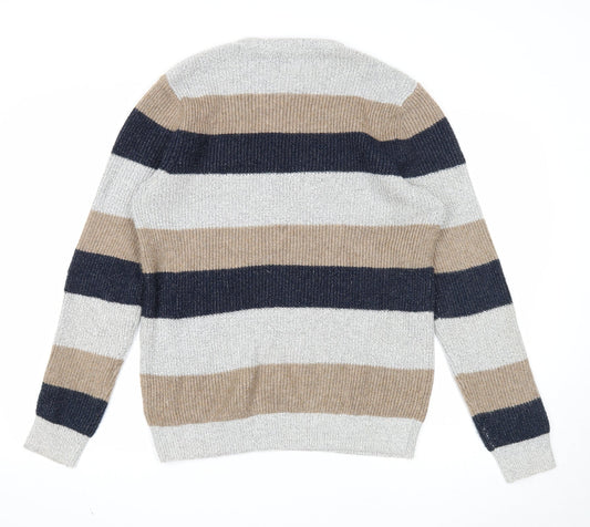 Marks and Spencer Mens Multicoloured Round Neck Striped Polyamide Pullover Jumper Size M Long Sleeve