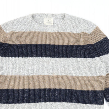 Marks and Spencer Mens Multicoloured Round Neck Striped Polyamide Pullover Jumper Size M Long Sleeve