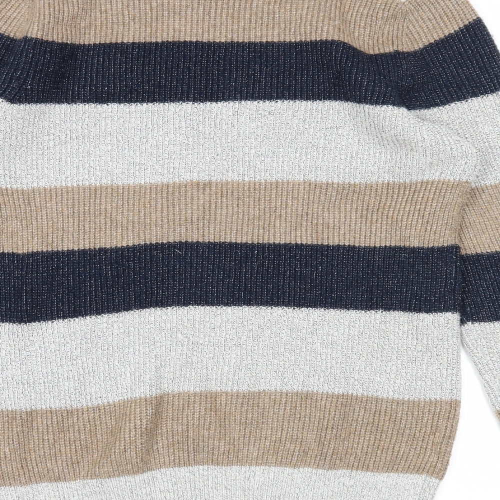 Marks and Spencer Mens Multicoloured Round Neck Striped Polyamide Pullover Jumper Size M Long Sleeve