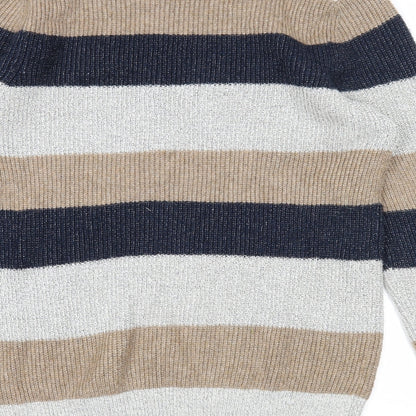 Marks and Spencer Mens Multicoloured Round Neck Striped Polyamide Pullover Jumper Size M Long Sleeve