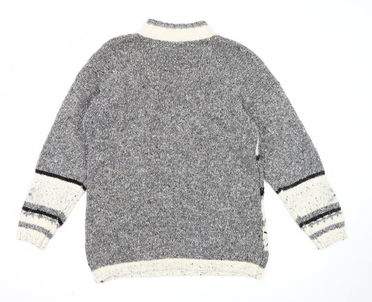 Honey Womens Grey Mock Neck Geometric Acrylic Pullover Jumper Size M