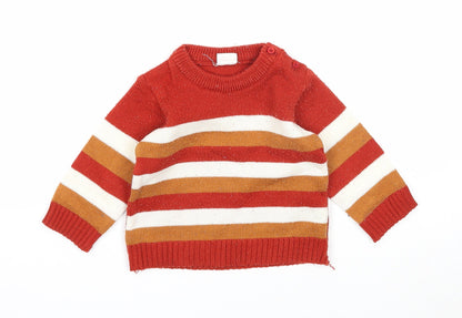 Babyhug Girls Orange Striped Acrylic Pullover Jumper Size 6-9 Months Button