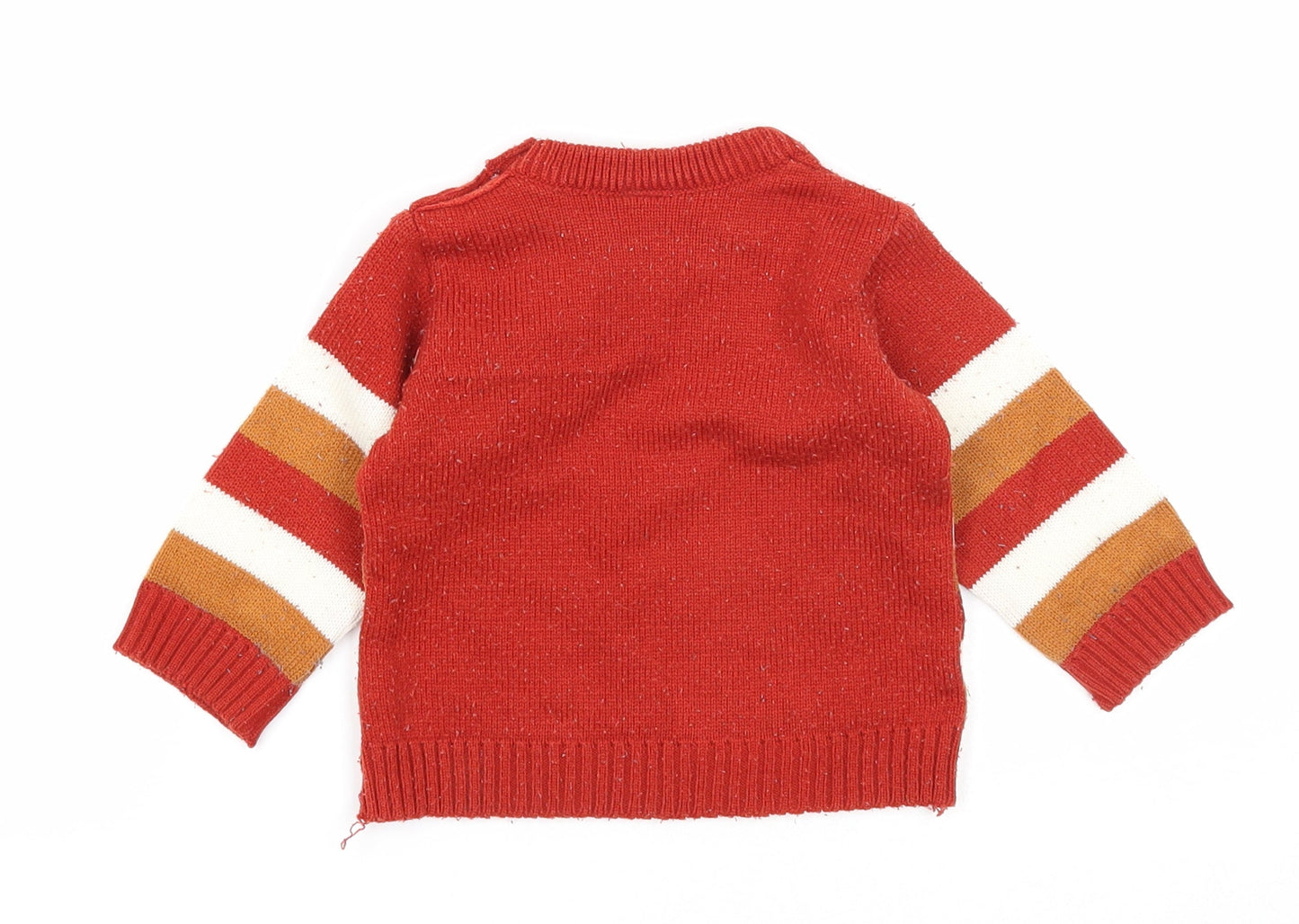 Babyhug Girls Orange Striped Acrylic Pullover Jumper Size 6-9 Months Button