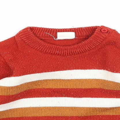 Babyhug Girls Orange Striped Acrylic Pullover Jumper Size 6-9 Months Button