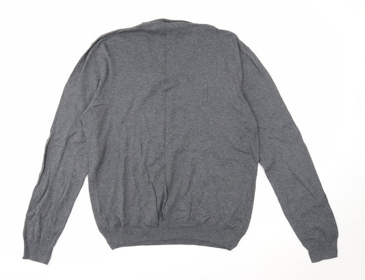 H&M Womens Grey V-Neck Cotton Pullover Jumper Size L