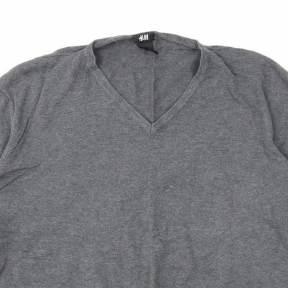 H&M Womens Grey V-Neck Cotton Pullover Jumper Size L