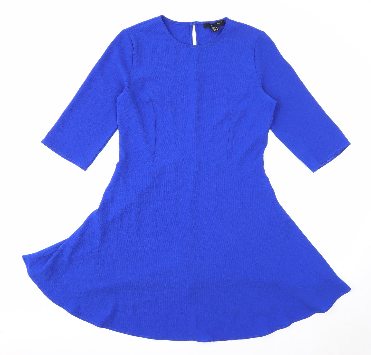 Atmosphere Womens Blue Polyester A-Line Size 10 Round Neck Button