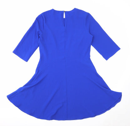 Atmosphere Womens Blue Polyester A-Line Size 10 Round Neck Button