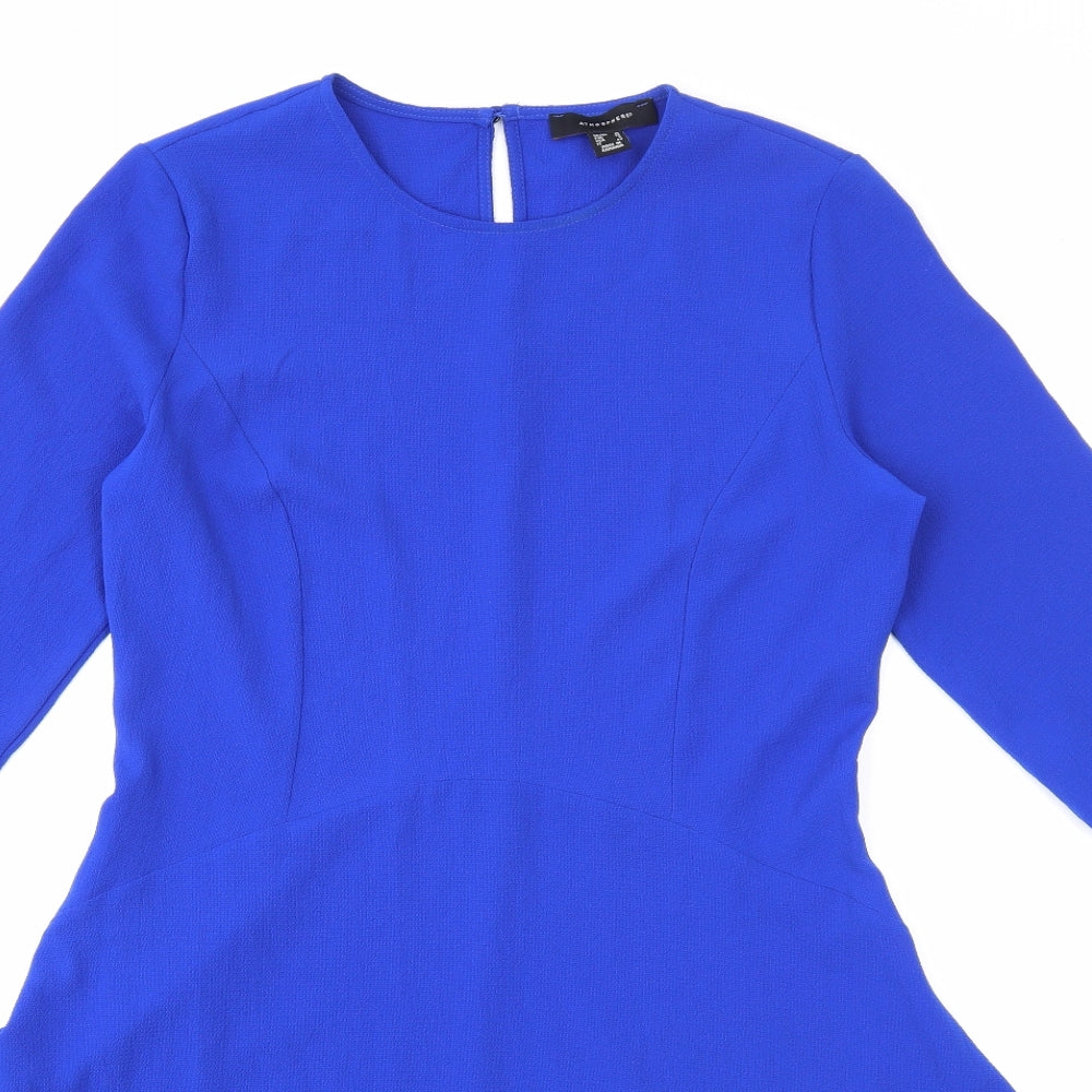 Atmosphere Womens Blue Polyester A-Line Size 10 Round Neck Button