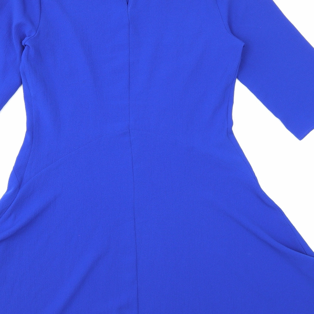 Atmosphere Womens Blue Polyester A-Line Size 10 Round Neck Button