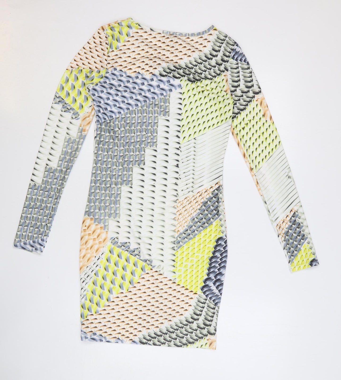 Topshop Womens Multicoloured Geometric Polyester Bodycon Size 10 Round Neck