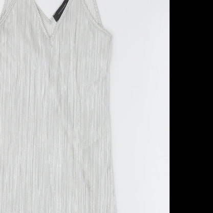 Atmosphere Womens Silver Polyester Slip Dress Size 6 V-Neck