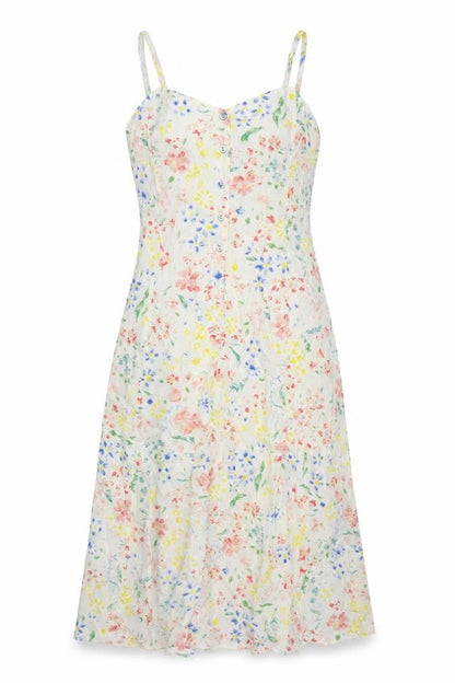 Preworn Womens Beige Floral Polyester Tank Dress Size XS V-Neck Button