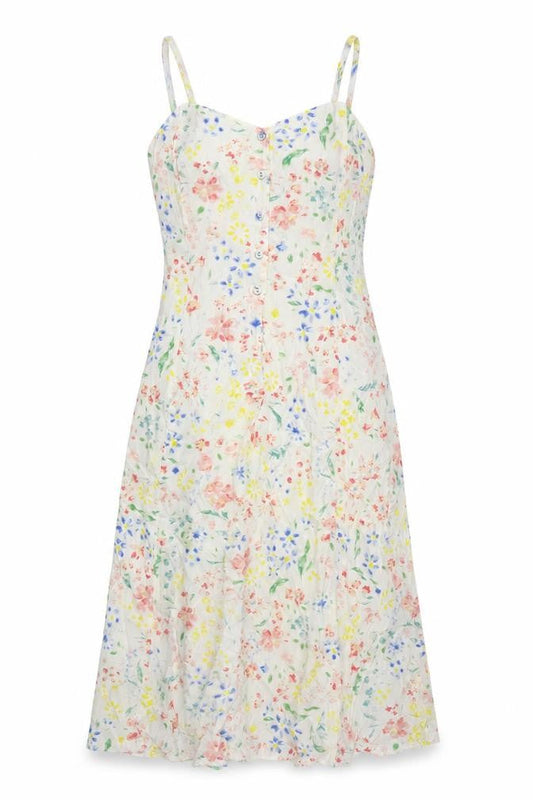 Preworn Womens Beige Floral Polyester Tank Dress Size XS V-Neck Button