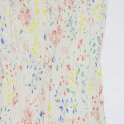 Preworn Womens Beige Floral Polyester Tank Dress Size XS V-Neck Button