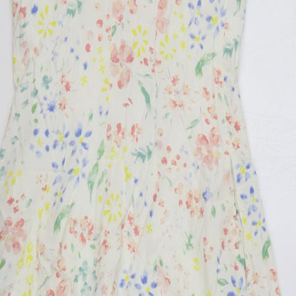 Preworn Womens Beige Floral Polyester Tank Dress Size XS V-Neck Button