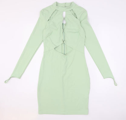 Saint Genies Womens Green Polyester Pencil Dress Size 10 Round Neck - Cut Out