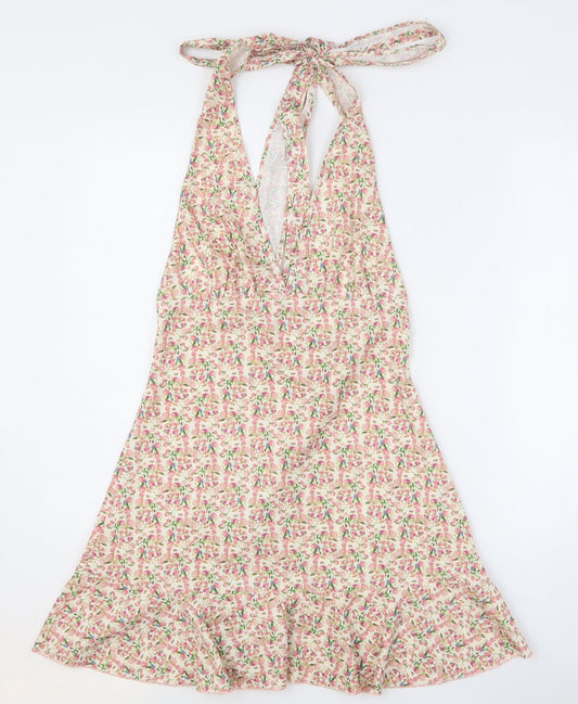 SheIn Womens Pink Floral Polyester A-Line Size S V-Neck