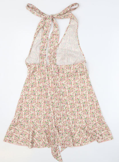 SheIn Womens Pink Floral Polyester A-Line Size S V-Neck