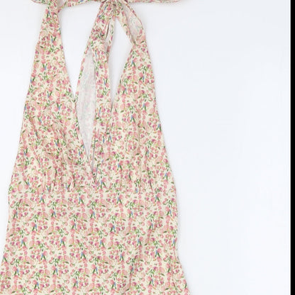 SheIn Womens Pink Floral Polyester A-Line Size S V-Neck