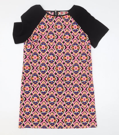 Ribbon Womens Multicoloured Geometric Polyester Shift Size 10 Round Neck