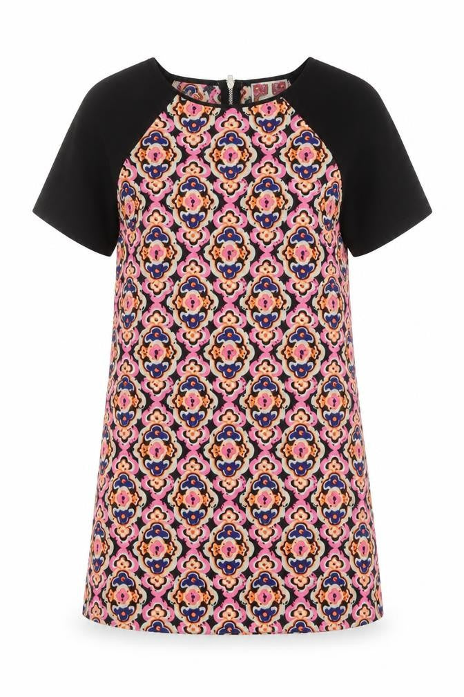 Ribbon Womens Multicoloured Geometric Polyester Shift Size 10 Round Neck