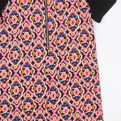 Ribbon Womens Multicoloured Geometric Polyester Shift Size 10 Round Neck