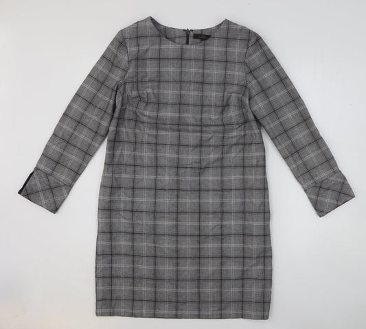 NEXT Womens Black Plaid Polyester Shift Size 10 Scoop Neck Zip