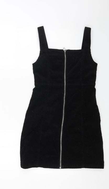 Denim Womens Black Cotton Pencil Dress Size 8 Square Neck Zip