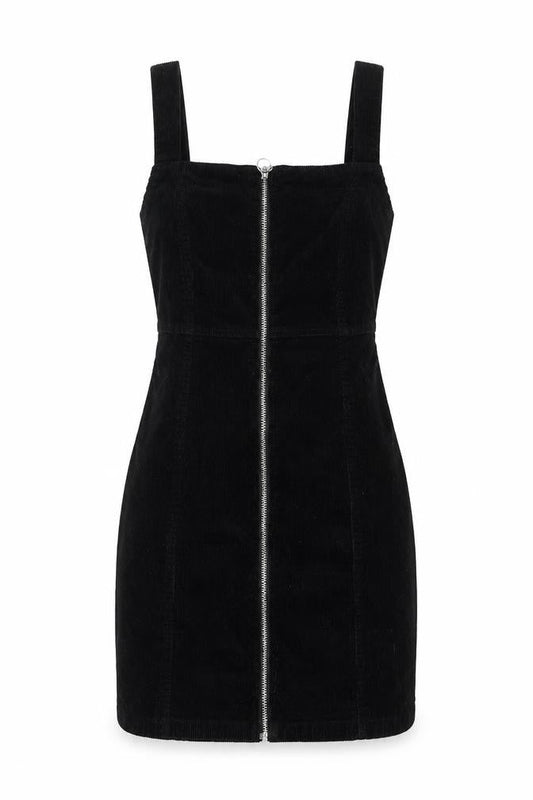 Denim Womens Black Cotton Pencil Dress Size 8 Square Neck Zip