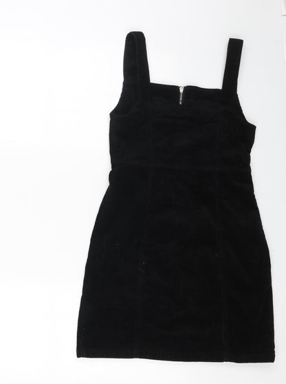 Denim Womens Black Cotton Pencil Dress Size 8 Square Neck Zip