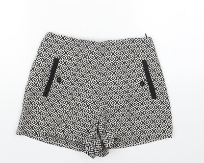 Miss Selfridge Womens Black Geometric Polyester Sailor Shorts Size 8 Regular Zip
