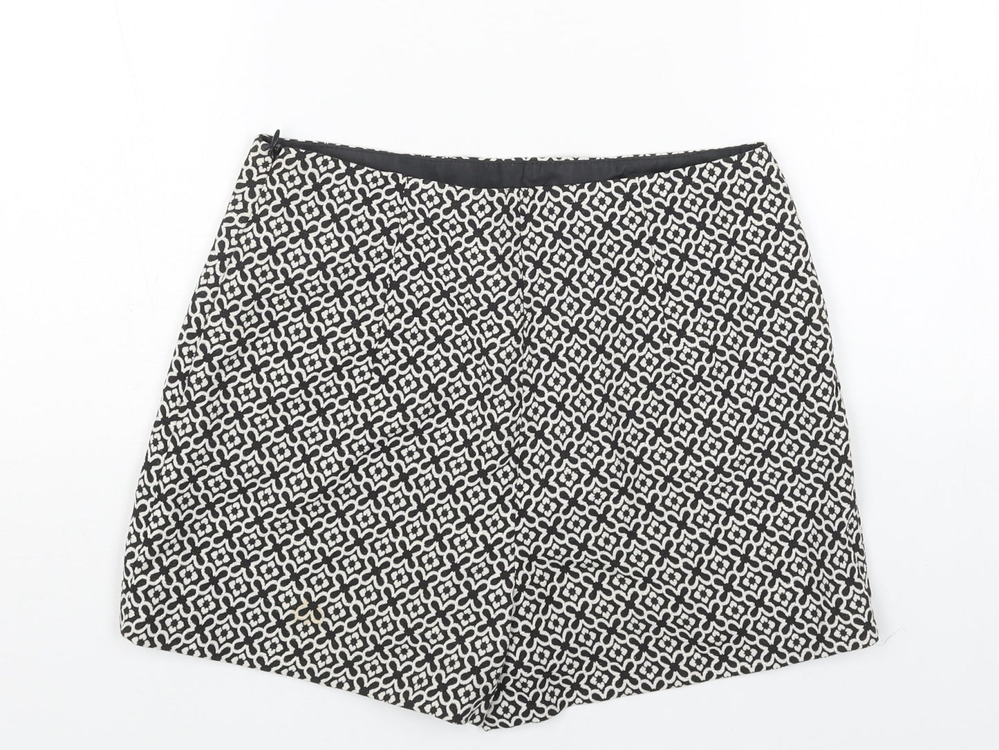 Miss Selfridge Womens Black Geometric Polyester Sailor Shorts Size 8 Regular Zip