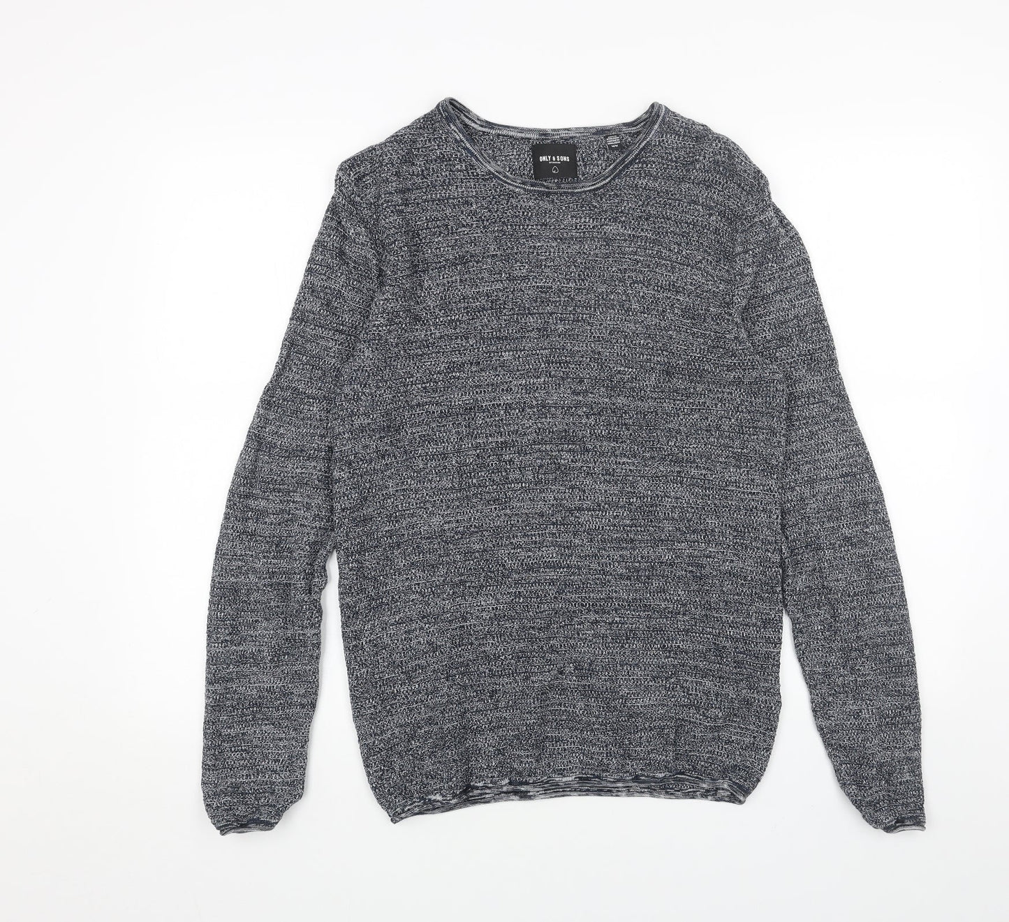 ONLY & SONS Mens Blue Round Neck Acrylic Pullover Jumper Size M Long Sleeve