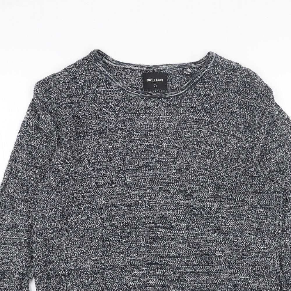 ONLY & SONS Mens Blue Round Neck Acrylic Pullover Jumper Size M Long Sleeve